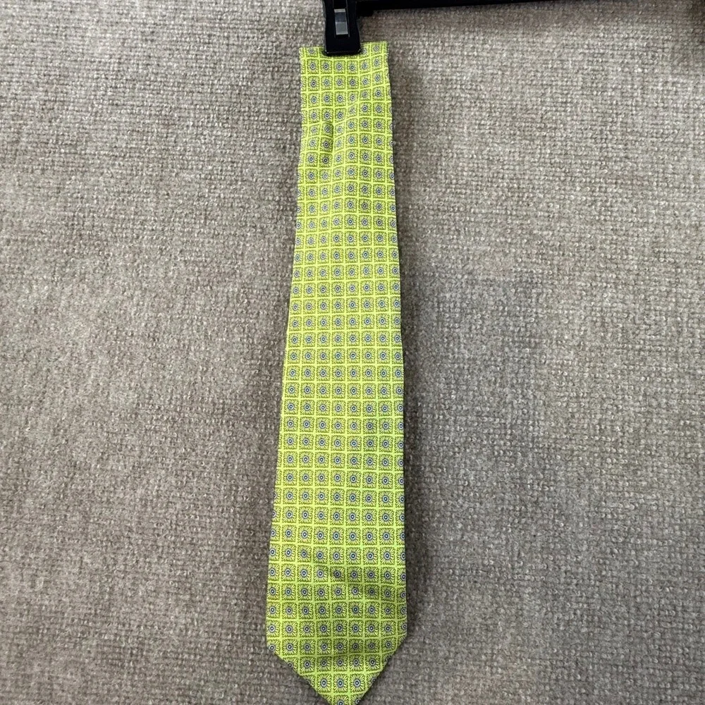 Peter Blair Mens Silk Tie Lime Green Yellow Blue Floral Geometric Made in USA